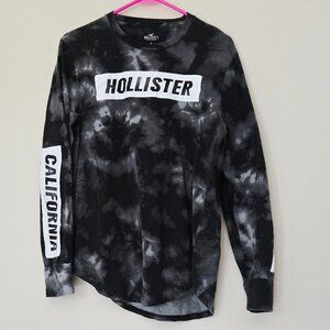 Hollister Black Gray Tie-dye Curved Hem T